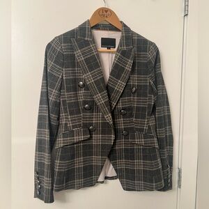 Banana Republic Greige Plaid Double‑Breasted Blazer – Size 6